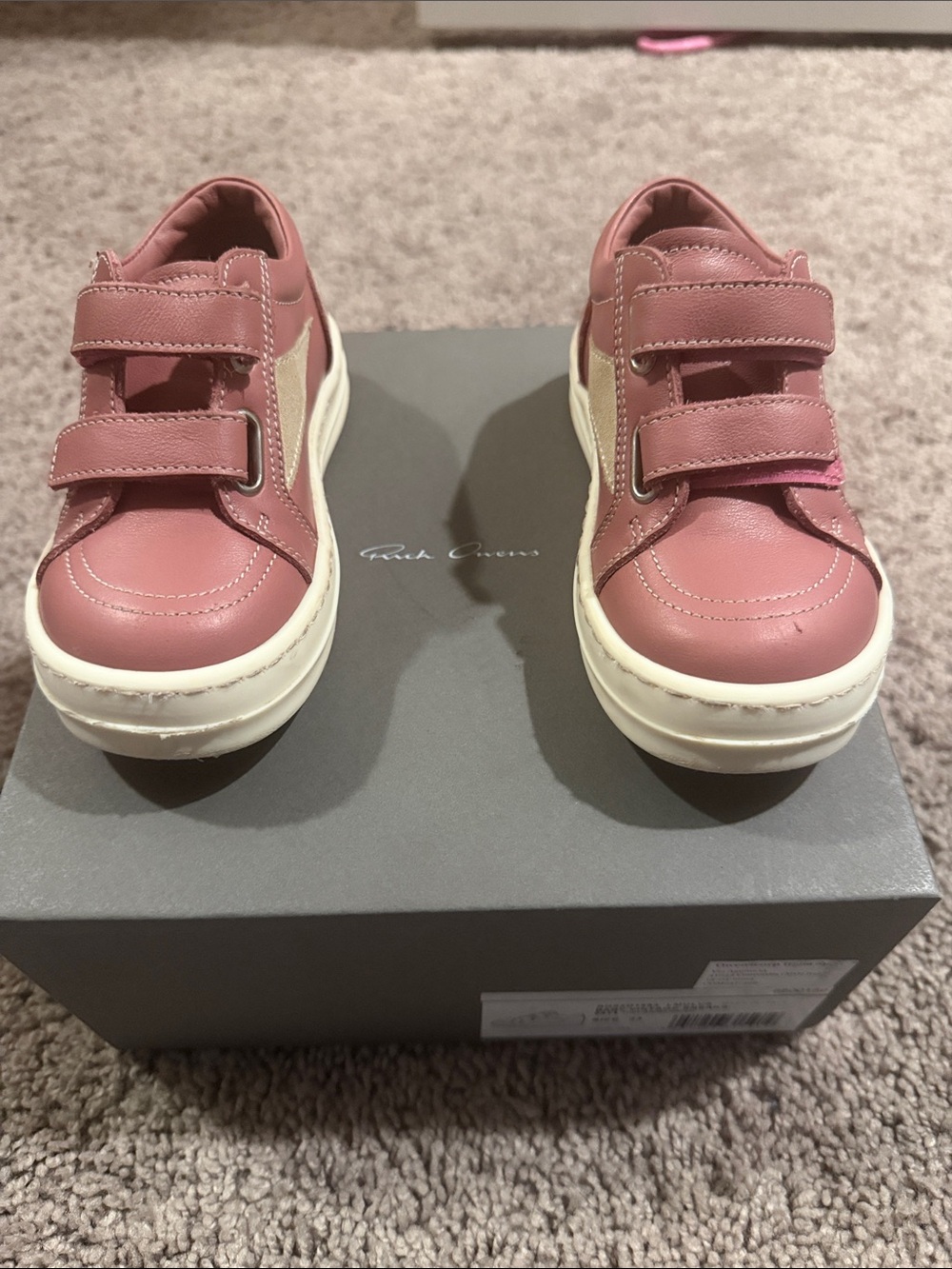 Rick Owens Kids Pink Leather Velcro Sneakers with Cream Soles
